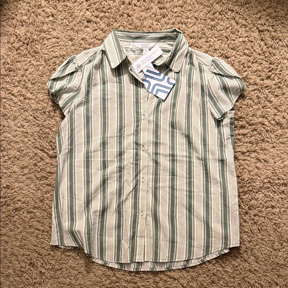 Market & Spruce Casual Olive Striped Blouse. Size L. NWT.